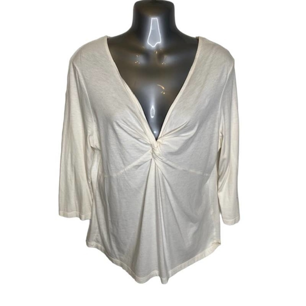 Talbots Cream Pearl Ivory V Neck Knit Top Size Large Cotton Model